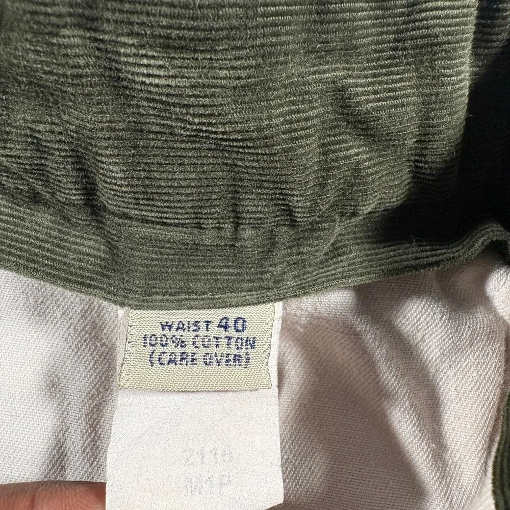 Bills Khakis Corduroy Pants Mens 40x34 Olive Green Pleated M1P Made in USA